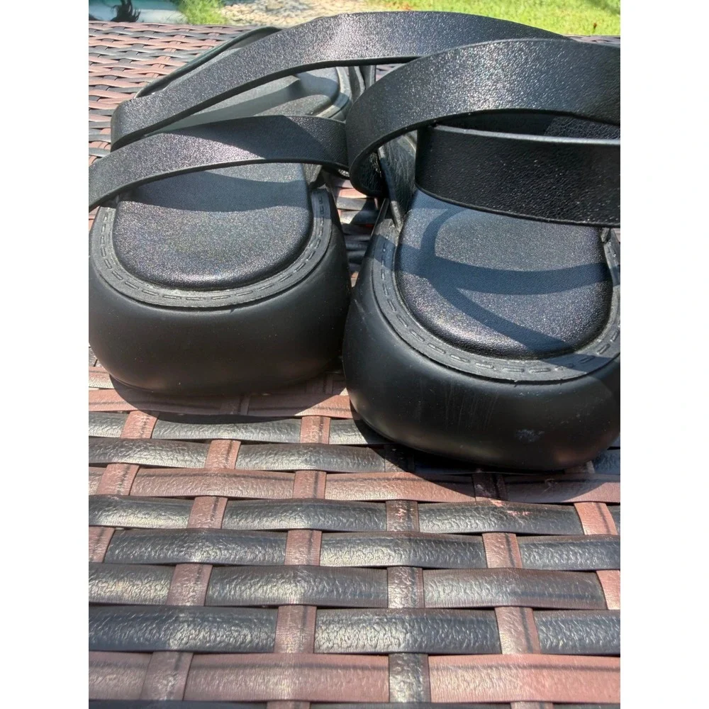 Black Iridescent Shimmer Platform Thong Sandals Ankle Strap Buckle EU 39 Womens